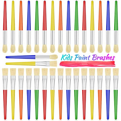 Anezus 30 Kids Paint Brushes Set with Jumbo Round Watercolor and Large Flat Craft Brushes - size: 6 1/4inch