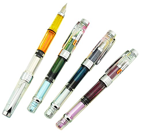 Lanxivi Yongsheng 3008 Piston Fountain Pen EF Extra Fine Nib,Transparent SilverTrim 4 Colors Set - color: 3008 Silver Trim EF
