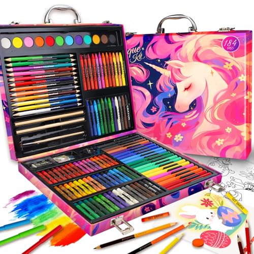 Cokiki Art Supplies for Kids 6-12, 184 Piece Unicorn Drawing Art Kit - color: Fantasy Unicorn
