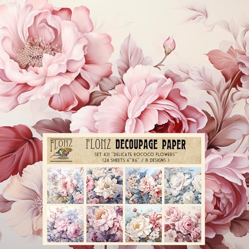 Decoupage Paper Pack (24 Sheets 6"x6") Delicate Rococo Flowers # Vintage Styled Pattern Paper for Decoupage, Craft and Scrapbooking - color: ThirtyOne