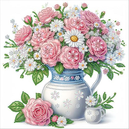 5D Partial Special Shaped Diamond Art Kit Daisy Flower Vase Shiny Bright Rhinestone Diamond Painting Craft for Beginners Perfect Handmade Gift 11.8×11.8 Inch - color: AB256