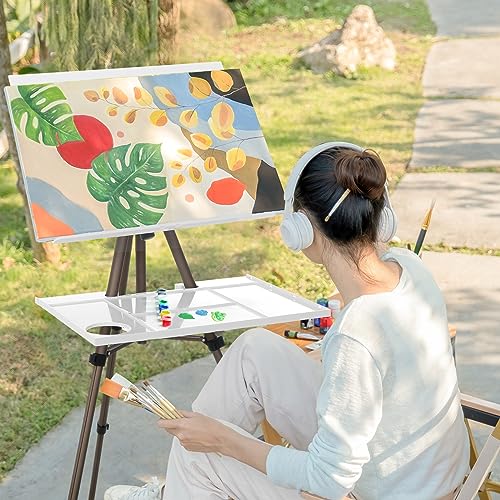 Ireer 17-65 Inch Artist Watercolor Portable Easel with Sturdy Tripod Adjustable Aluminum Metal Easel Stand with Tray Lightweight Travel Easel for Painting Canvas Kids Adults Tabletop Floor Display