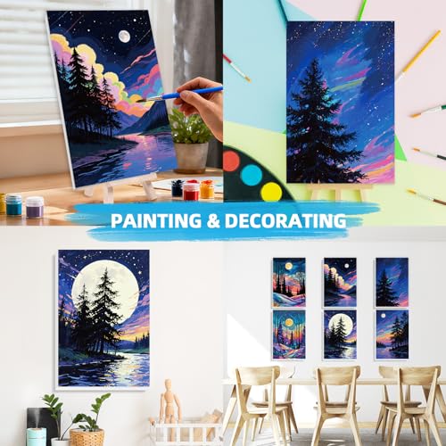 EggSun 6 Pack Framed Paint by Numbers Kit for Adults,Beginners with Wooden Easel,DIY Acrylic Oil Painting Paint by Numbers Kits on Canvas for Home Decor(Moon Mountain Lake Landscape,8x12Inch) - style: Moon Mountain Lake Landscape