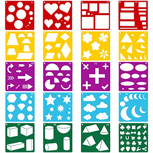 Peohud 40 Pieces Geometric Shaped Stencils, Simple Drawing Chalk Stencils, Colorful Art Painting Template Set for DIY Craft, 5.9 x 5.9 Inches (Pack of 2) - size: 5.9 inches (square) (Pack of 2)