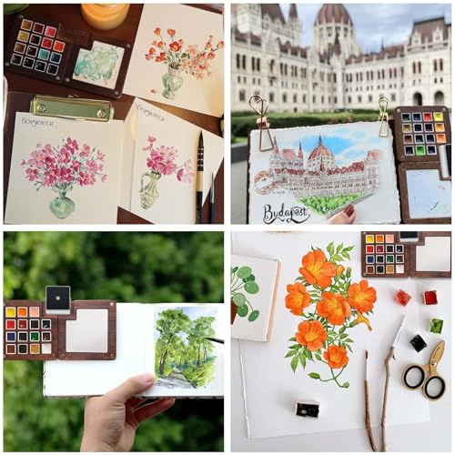 Travel Watercolor Paint Set - Pocket 15-Color Mini Kit with Sketch Pad - color: 15 Colours with Watercolorbook 3.14in