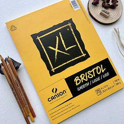 Canson XL Series Bristol Pad, Heavyweight Paper for Ink, Marker or Pencil, Smooth Finish, Fold Over, 100 Pound, 19 x 24 Inch, Bright White, 25 Sheets - size: 19x24, style: Bristol, Smooth