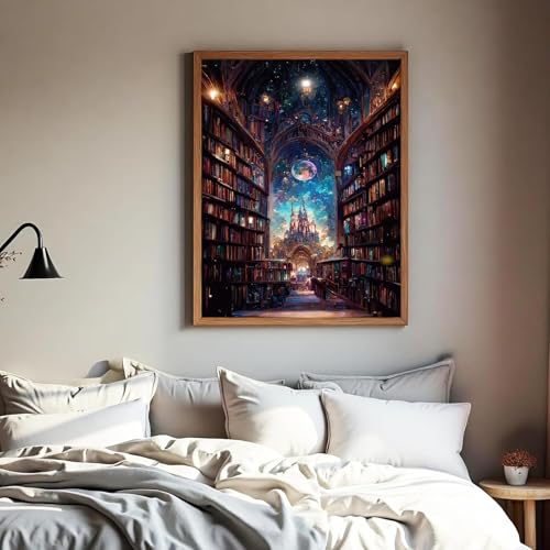 Diamond Art Starry Sky Library Diamond Art Set for Adults, 5D Diamond Painting Starry Sky Castle Library DIY Book Diamond Art Adult Diamond Painting Set, Home Decor - 12x16 Inch - style: Sky Library