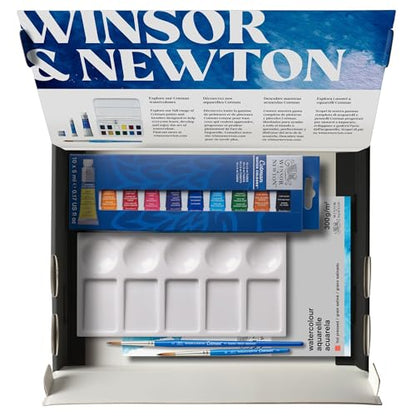 Winsor & Newton Cotman Watercolour Paint, Set of 10 x 5ml Tubes (includes 2 Brushes, Pad, Palette)