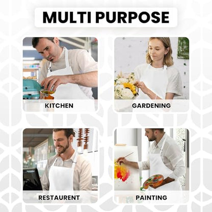 Adjustable Bib Apron 100% Polyester Kitchen Aprons Waterdrop Resistant Aprons with Adjustable Strap, Pockets & Long Ties - color: White, style: Pack of 12