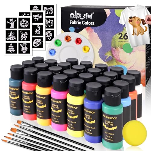Colorful Fabric Paint Set for Clothes,26 Colors 2 Fl Oz Paint for Kids - color: 2 Fl Oz (Pack of 26)