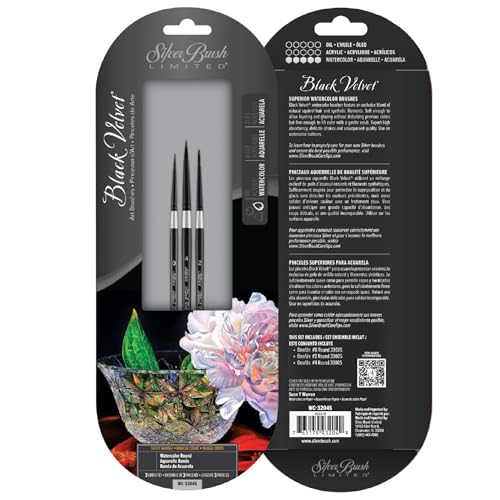 Silver Brush Limited Black Velvet Watercolor Round Paintbrush Set, 3pc - color: Watercolor Round Set, size: 3 Pc
