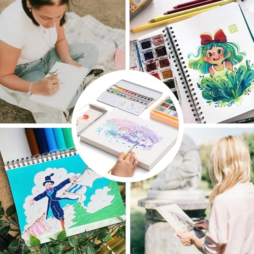 HIMI Mix Media Paper Pad 9X12''(180g/m²) 90 Sheets Mix Paper Pad, Side Wire Bound, Fine Texture, in Gouache Acrylic Art Pad for Sketching, Ink Sketch Book, Art Supplies Drawing Pad Gift (Blue) - color: Blue