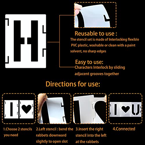 YEAJON 8 Inch Letter Stencils Symbol Numbers Craft Stencils, 42 Pcs Reusable Alphabet Templates Interlocking Stencil Kit for Painting on Wood, Fabric, Rock, Chalkboard, Sign, DIY Art Projects (8'') - size: 8 inch