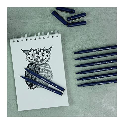 Schneider Pictus Fineliner, Wallet, x8, Assorted Sizes, Black Ink (197598)