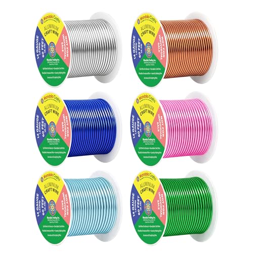 Mandala Crafts 14 GA Pink Green Blue Assorted Anodized Aluminum Craft Wire - color: Silver Copper True Blue Pink Ice Blue Kelly Green, size: 14 Gauge 55X6 Feet