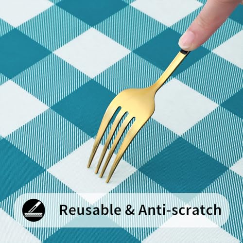 Smiry 4 Foot Picnic Table Cloth, Flannel Backed Fitted Vinyl tablecloths | Waterproof Elastic Rectangle Tablecloth ,Buffalo Plaid Table Covers for Dining, Camping (Turquoise and White, 24" x 48") - color: Turquoise and White, size: 48" x 24" (Rectangular)