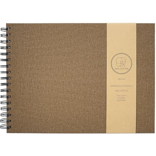 Vienrose Watercolor Book, 12.1"x9" Watercolor Journal with 36 Sheets 140 LB (300 GSM) Cotton Watercolor Paper, Brown Leather Cover Travel Art Journal for Painting & Notes - color: Brown, size: 9x12.1 in