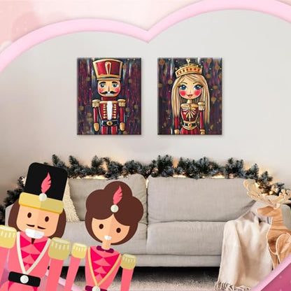 Zhanmai 2 Pack Christmas Sip and Paint Kit for Couples Date Night | 8 x 10 Inch, Nutcracker Pre Drawn Canvas, Paint Party Supplies, Romantic Adult Activity, Includes Easels Aprons Brushes Set - size: 8 x 10 Inch, style: Nutcracker