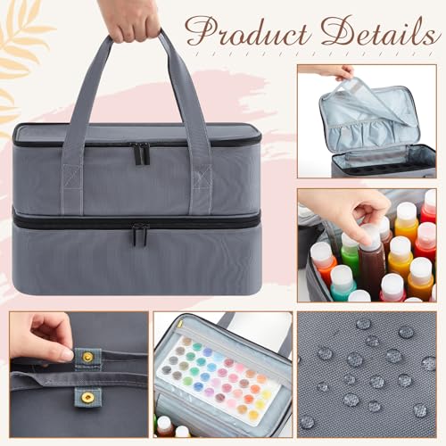 Abbylike Acrylic Paint Organizer Bag for up to 56 Bottles (2 Oz),Gray - color: Gray
