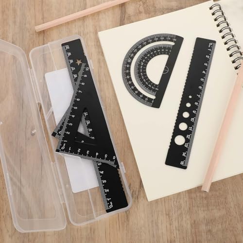 5Pcs Metal Geometry Set, Math Drafting Ruler Kit Aluminum Triangle Rulers Metal Ruler Drafting Tools, Metal Triangular Scale Ruler Set, Protractor, 6/8 Inches Drawing Ruler for Architect Engineer