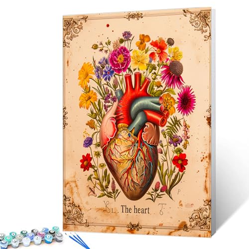 Heart Flower Blossom Wall Paint by Number Kits for Adults,Education Painting Modern Decor for Nurses Doctor Office Clinic School Gift,Paints for Home Wall Decor Without Framed Canvas 16''W x 20''H - color: Organs-03, size: 16''x20''(Frameless)