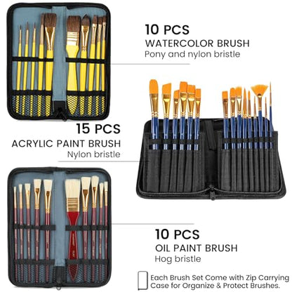 196Pcs Deluxe Artist Painting Set with French Easel, 48 Colors Acrylic & Oil Paints, 24 Colors Watercolor Paints, Art Paint Supplies for Artists, Beginner & Adults