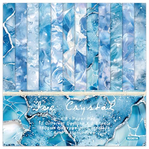 Scrapbook Paper Pad 6x6,Watercolored Blue Single-Sided Decopodge Scrapbooking DIY Decorative Background Cardmaking Supplies,Junk Journal Craft Paper - color: Sea Water Blue