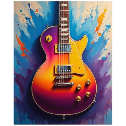 EnLvYY Electric Guitar Paint by Numbers Kit for Adults, DIY Acrylic Canvas Set for Beginners, Abstract Rock Music Wall Art, Gift for Musicians and Guitar Fans,8X12IN Framed