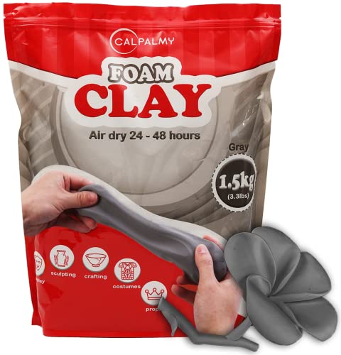3.3 lbs Moldable Cosplay Foam Clay (Gray) - Air-Dry High Density for Intricate Designs Dries Evenly Within 24-48 Hours Sandable and Paintable - color: Grey, size: 1500g