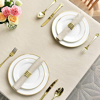 maxmill Jacquard Cloth Napkin 20 x 20 Inch Swirl Pattern Solid Washable Polyester Dinner Napkins Set of 4 Pieces with Hemmed Edges for Family Holiday Dinners Weddings Parties and Banquets Beige - color: Beige, size: 20" x 20" (Set of 4)