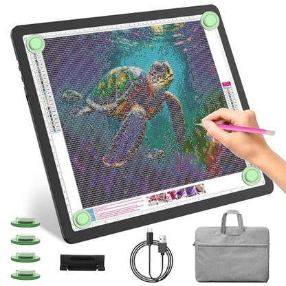 YINGWOND A3 Rechargeable Light Pad with Carry Bag,Diamond Art Light Board Built-in 4000mAh,Side Physical Buttons, Adjustable Brightness Wireless Light Box for Tracing Diamond Painting Artists - style: Rechargeable A3 Black with Bag