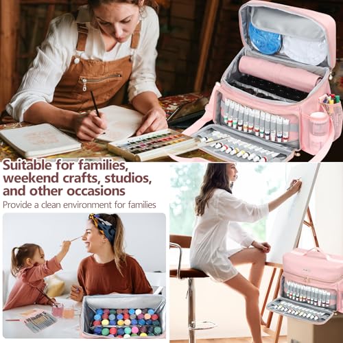 Acrylic Paint and Brush Set Organizer Bag - Carrying Case Compatible with Apple Barrel, Shuttle Art, Caliart Art Supplies - Includes Detachable Paint Brush Holder - for Home/Travel/Outdoor (Pro Pink) - color: Pro Pink