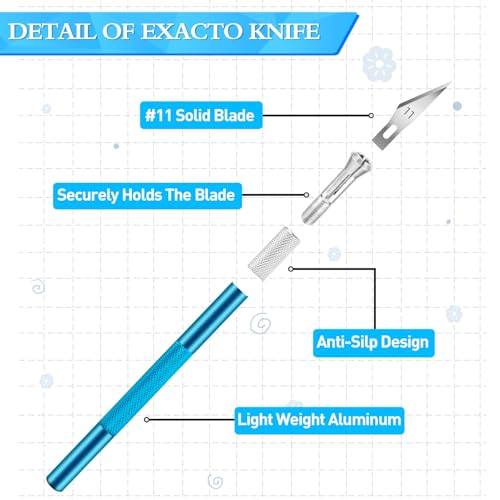 Exacto Knife Set, Craft Knife with 30#11 Blades for Scrapbooking | Hobby knife blades cut paper, stencils and models, Precision knife supports carving, trimming, crafts and detailed artwork - color: Purple-gold-blue