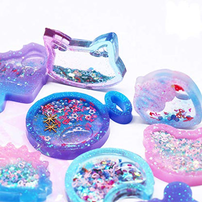 9Pcs Resin Shaker Molds,Kawaii Quicksand Epoxy Casting Mold,Cat Animal Silicone Mold with 3 Sheets Film DIY Pendant Jewelry Decoration Craft