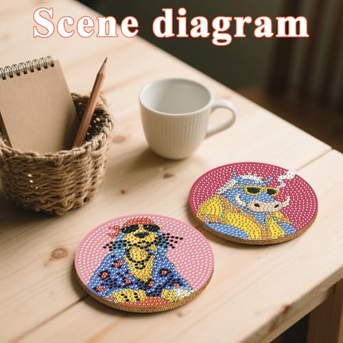 DOTSOPS 6 Pack Cat Diamond Painting Coasters Kits with Holder for Beginners - color: Ecat-a