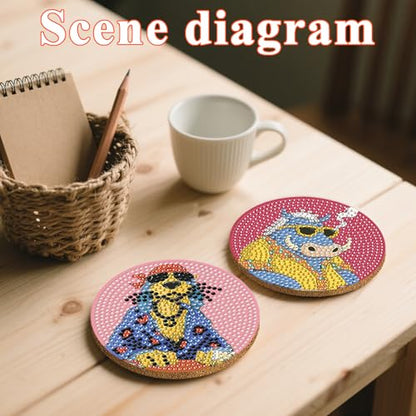DOTSOPS 6 Pack Cat Diamond Painting Coasters Kits with Holder for Beginners - color: Ecat-a