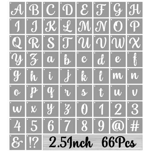 BAMIDELE 2.5 Inch Alphabet Letter Stencils for Painting, 66 Pcs Reusable Plastic Calligraphy Letter Stencils and Numbers Template Kit for Painting on Wood, Chalkboard, Fabric, Door Porch, Wall Art - size: 2.5 Inch