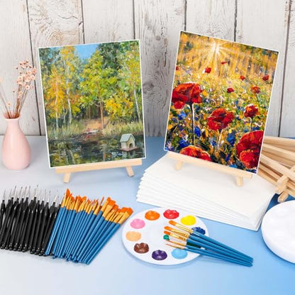160 Pack Canvas with Easel Miniature Painting Kit with Wooden Easel and Blank Canvas Boards, Detail Paint Brushes Set for Adults Couples Paint Party Supplies, Paint and Sip Date Night Kits