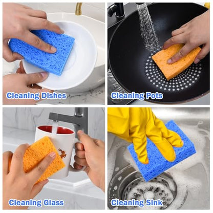 YoleShy 20 Pack Sponges Kitchen Natural Compressed Cellulose Sponges for Dishes Non Scratch for Household Cookware Bathroom Cars Soft Super Absorbent Reusable, Blue and Yellow