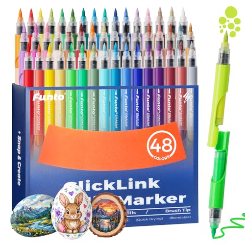 Funto Refillable Acrylic Paint Markers, 48-Color Brush Tip Paint Pens for Wood, Glass, Fabric, Canvas, Rock, Ceramic & Paper, Quick-Dry Markers for DIY Crafts, Signs, Journaling & Art Projects - color: 48 Colors