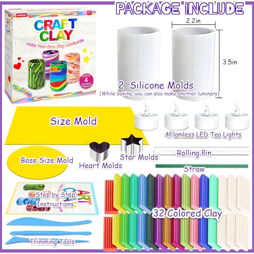 MHMYDIS Make Your Own Clay Luminaries - Arts and Crafts kit for Boys Girls and Teens Age 6 7 8 9 10 11 12 Year Old and up - Creative Clay Lantern Toys for 8-12 Year Olds - size: Large