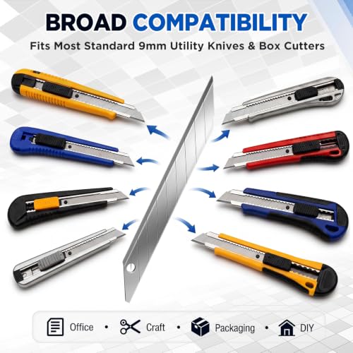 Hicarer 300 Pack 9mm Snap off Utility Knife Blades, 30 Degree Sk2 Carbon Steel Knife Replacement Blades with 30 Storage Cases for Box Cutter Craft Vinyl Wallpaper Cardboard Cutting