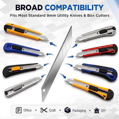 Hicarer 300 Pack 9mm Snap off Utility Knife Blades, 30 Degree Sk2 Carbon Steel Knife Replacement Blades with 30 Storage Cases for Box Cutter Craft Vinyl Wallpaper Cardboard Cutting
