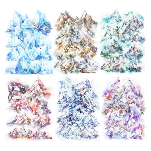 60 Pcs Mountain Holographic PET Stickers Set, Landscape Stickers for Scrapbooking, Journaling and DIY Crafts - color: Over the Mountain