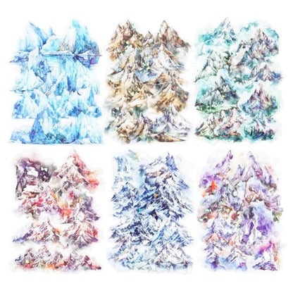 60 Pcs Mountain Holographic PET Stickers Set, Landscape Stickers for Scrapbooking, Journaling and DIY Crafts - color: Over the Mountain