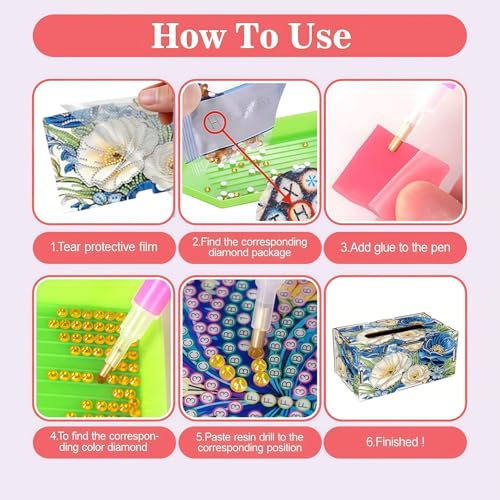 LSQFS DIY Diamond Painting Tissue Box for Adults for Home Office Vanity - color: Flowers