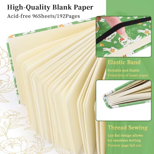 4.8" Pocket Sketch Book,80gsm Hardcover Art Sketchbook for Drawing Journal | Cloth Cover,80gsm Blank Paper,96Sheets,Lay-Flat,Portable Travel Creation Paint Diary Memo Planner,Dry MediaGreen Rabbit - color: Cloth Cover-4.8x4.8in-Green Rabbit