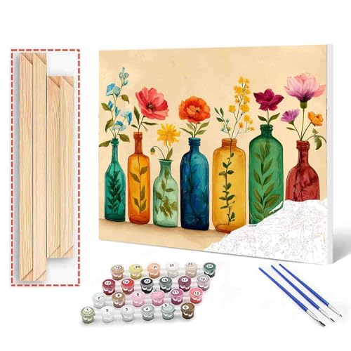 Wildflowers in Vintage Vases Paint by Numbers Kit for Adults Beginner Natural Plant Paint by Number Kit on Canvas DIY Floral Acrylic Paintwork Home Decorations Bedroom Gifts 16"x20" (DIY Frame) - color: Floral Vase-03, size: 16''x20''(DIY Frame)