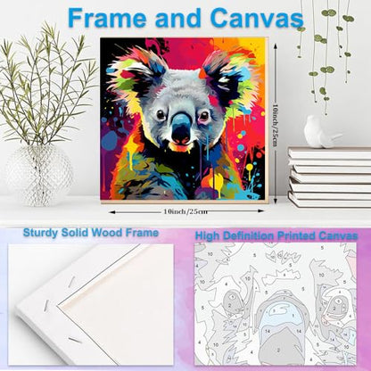 Artunion Framed Paint by Numbers Kit for Adults Beginners & Kids Ages 8-12,Colorful Koala Paint by Number with Frame,Animal Watercolor Paint by Numbers Kit on Canvas 10 * 10 Inch Without Easel - color: ZXT-391-F