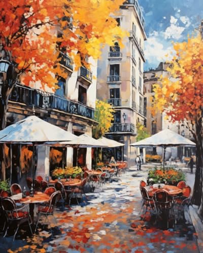 Tucocoo Madrid Landscape Paint by Bumbers for Adults Spain Town Scenery DIY Paint by Numbers Acrylic Paint Canvas Abstract Beautiful Landscape Graffiti Painting Kits Art 16x20 Inch （Without Frame） - color: Spain Scenery 04, size: 16''x20''(Frameless)
